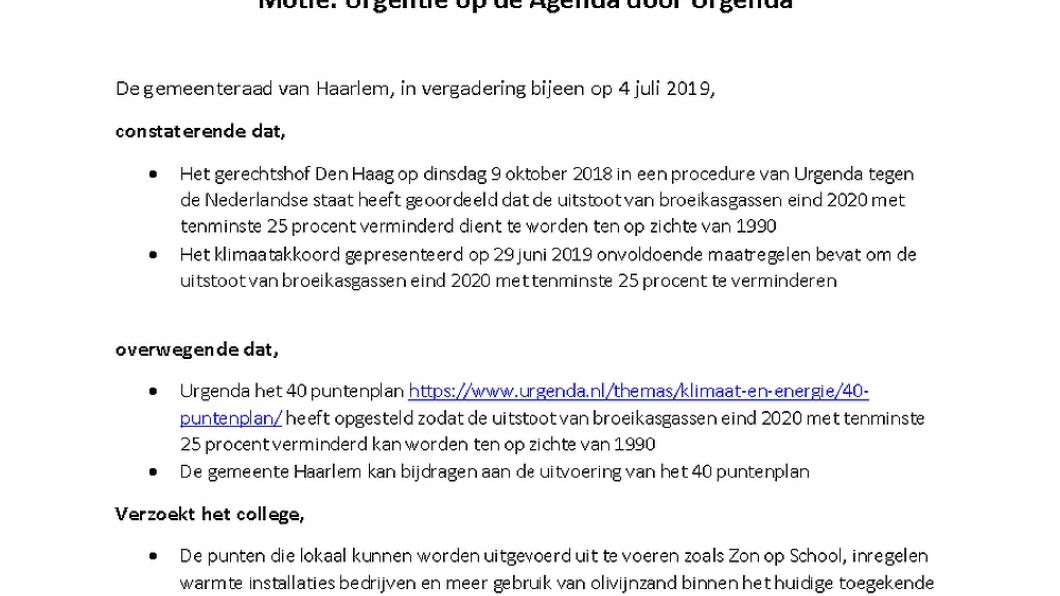 Motie 40 punten Urgenda
